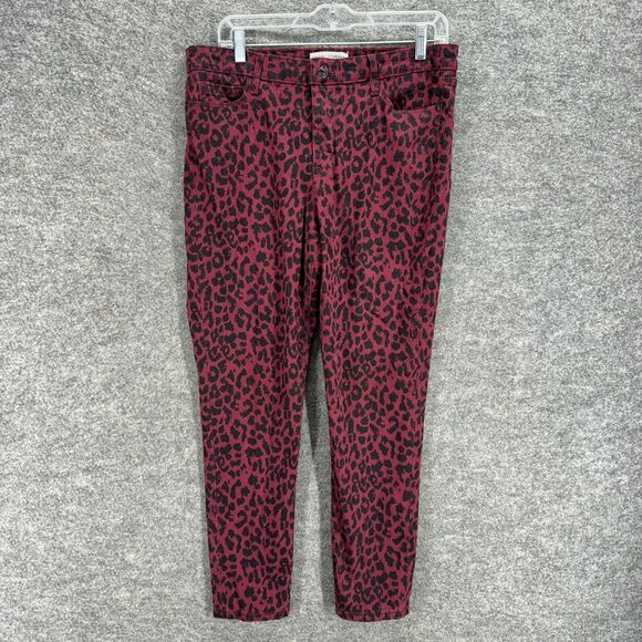 Social Standard Jeans Women 12 Pink Animal Print Denim Dark Wash Ankle Skinny - Picture 1 of 8